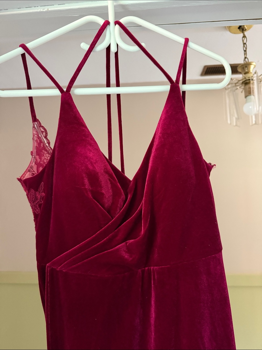 Azazie Burgundy Velvet Spaghetti Strap Wedding Dress